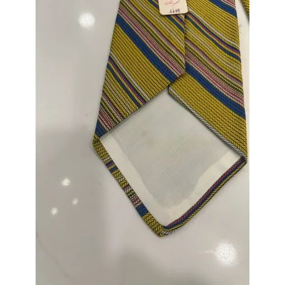 Vtg JC Penney Mens Tie 4” Yellow Striped All Silk Neck Tie New with Tags 1970s - Picture 8 of 10